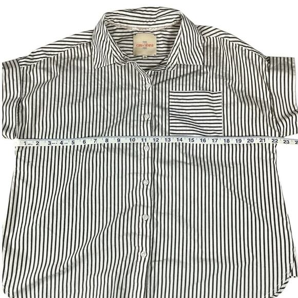 Casa Cabana Darcy Stripped Button Front Short Sleeve Size Medium White & Gray - Picture 6 of 10